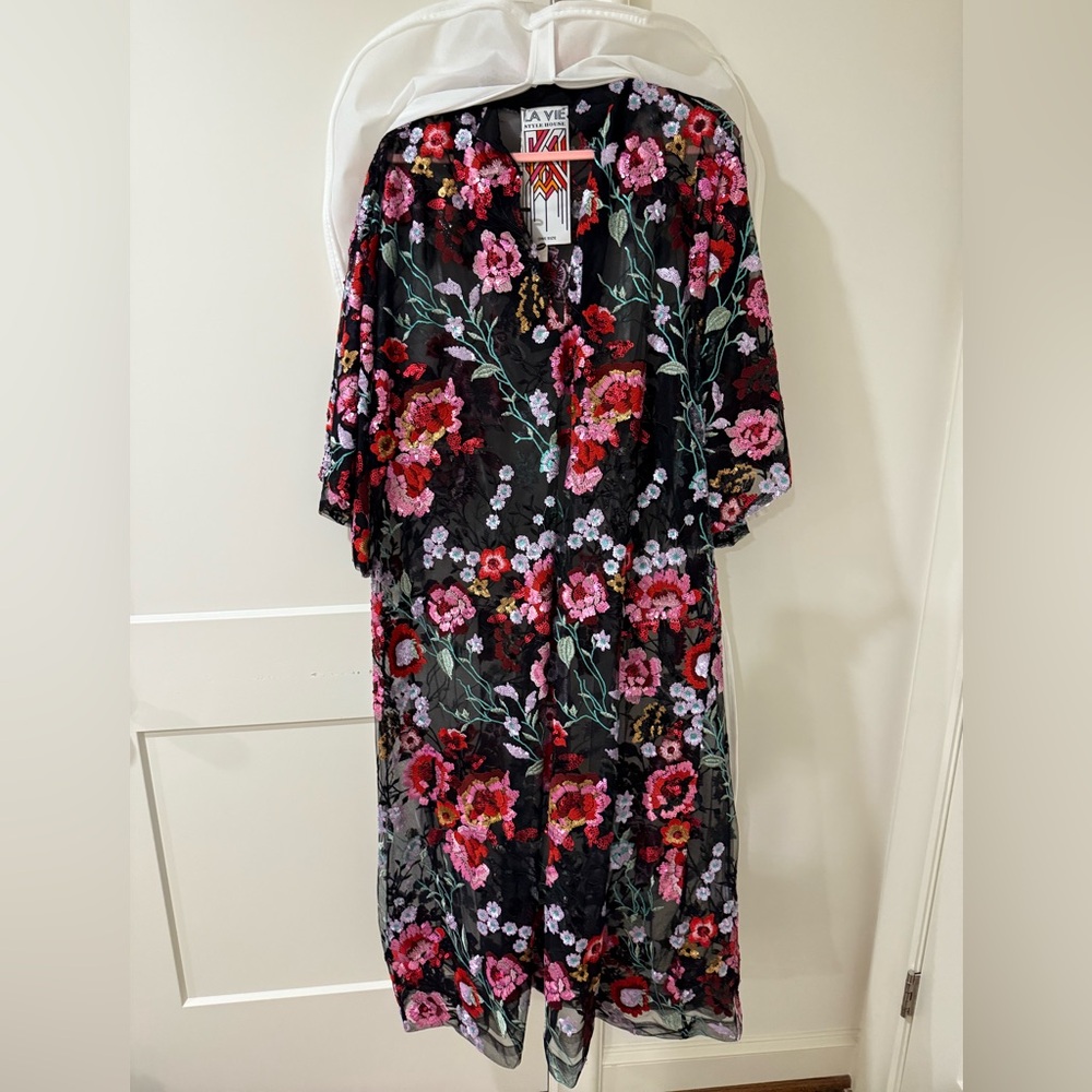 La Vie Style House Pink Floral Burst Maxi Dress Kaftan OSFA New with Tags